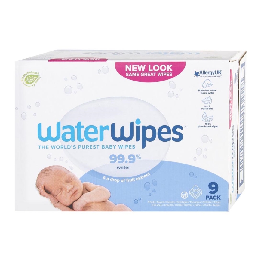 WaterWipes - LOT 9x Lingettes sans plastique 60 pce (540 pcs)