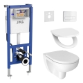WC sospeso LYRA Rimless + sedile WC SoftClose LYRA + pulsante di scarico DUAL + modulo da incasso + guarnizione isolante