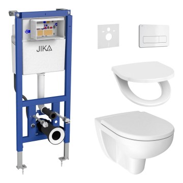 WC sospeso LYRA Rimless + sedile WC SoftClose LYRA + pulsante di scarico DUAL + modulo da incasso + guarnizione isolante