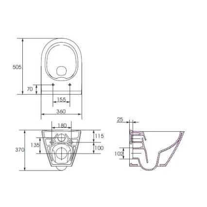 WC sospeso CITY OVAL + sedile WC SoftClose CITY OVAL + placca di comando SIGMA + modulo da incasso + guarnizione isolante