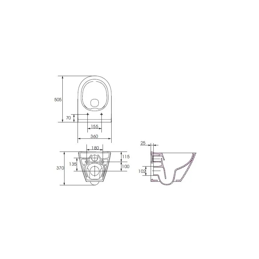 WC sospeso CITY OVAL + sedile WC SoftClose CITY OVAL + placca di comando SIGMA + modulo da incasso + guarnizione isolante