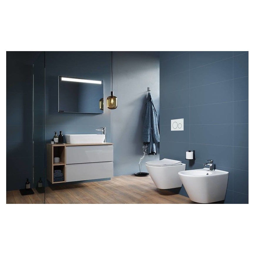 WC suspendu CITY OVAL + abattant SoftClose CITY OVAL + plaque de commande SIGMA + module encastré + plaque isolante