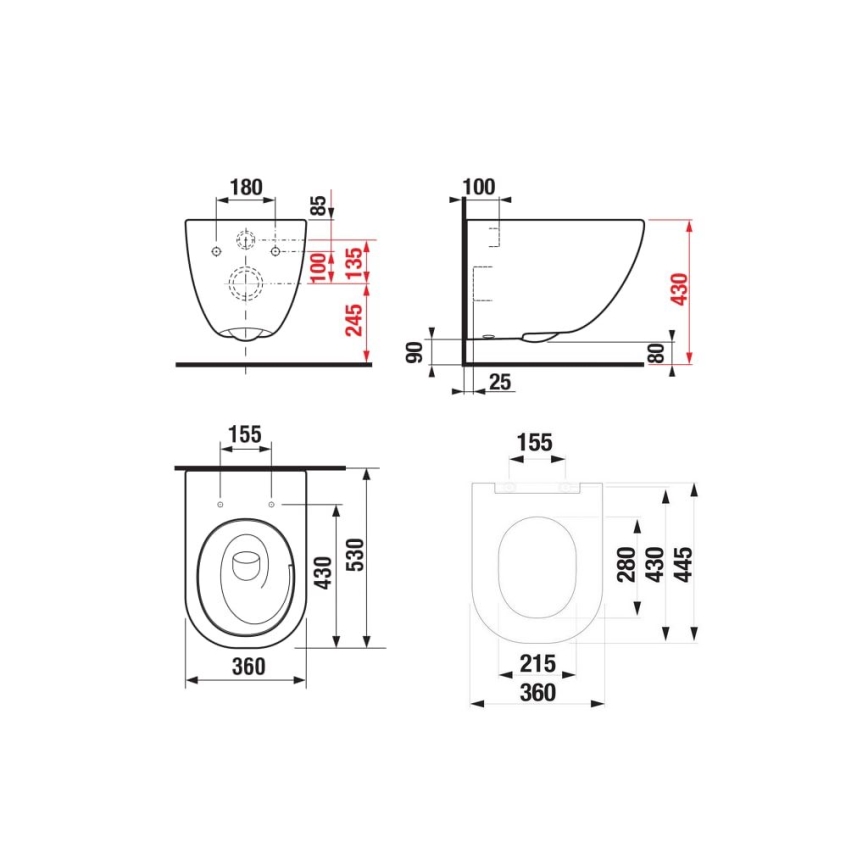 WC suspendu MIO Vortex + abattant WC SoftClose MIO + plaque de commande DUAL + module encastré + plaque isolante