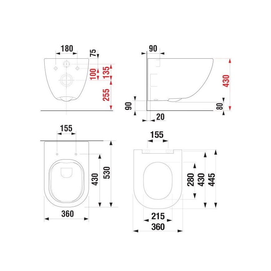 WC suspendu MIO sans bride + abattant à fermeture douce MIO + bouton de chasse DUAL + module encastré + plaque isolante