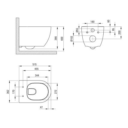 WC suspendu ROUND + abattant SoftClose ROUND + plaque de commande SIGMA + module encastré + rondelle isolante