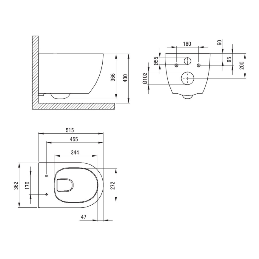 WC suspendu ROUND + abattant SoftClose ROUND + plaque de commande SIGMA + module encastré + rondelle isolante