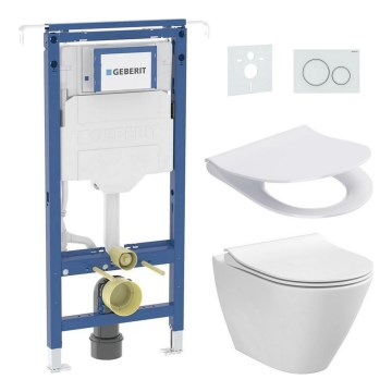 WC suspendu CITY OVAL + abattant SoftClose CITY OVAL + plaque de commande SIGMA + module encastré + plaque isolante