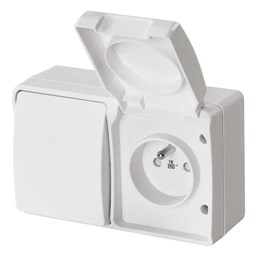 Wechselschalter Nr. 6 mit Steckdose 250V/16A IP44 Weiß