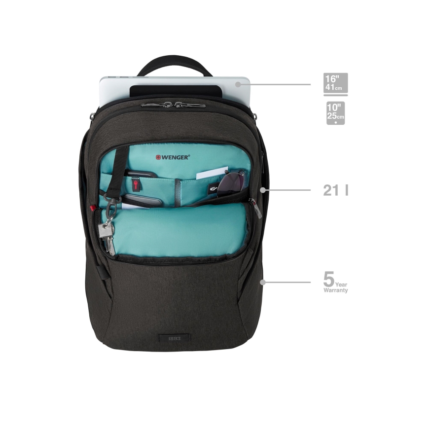 Wenger - Sac à dos pour ordinateur portable 21 l 16" avec pochette pour tablette 10" MX Luminaire noir
