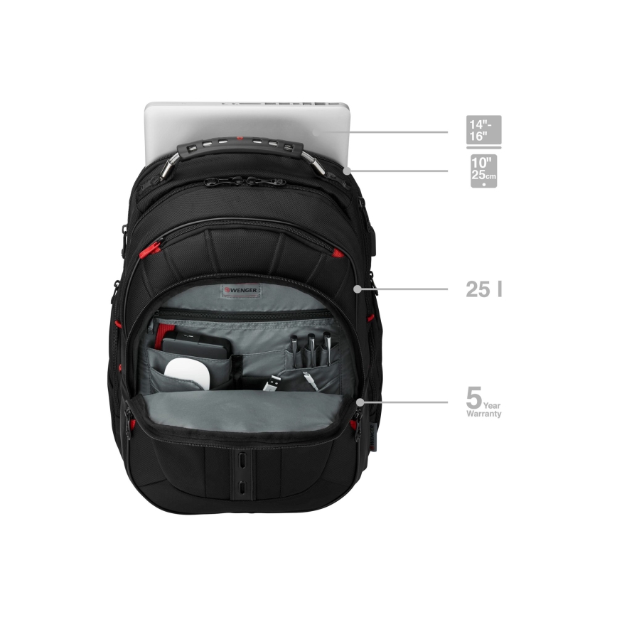 Wenger - Zaino per laptop 25 l 16" con tasca per tablet 10" Pegasus Deluxe nero