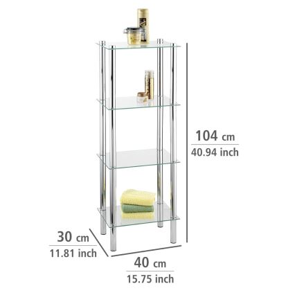 WENKO 15853100 - Regal YAGO 40x104 cm Edelstahl/silber/transparent