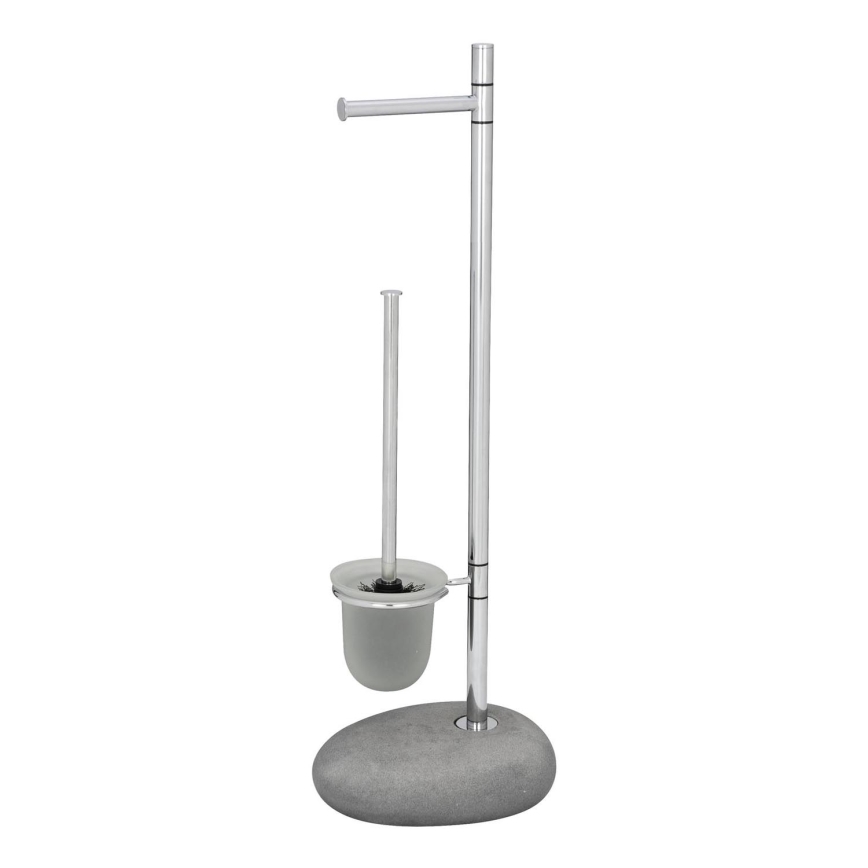 WENKO 19494100 - WC-Bürste PEBBLE STONE 23,5x70 cm glänzender Chrom/grau/Satin