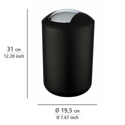 WENKO 21212100 - Abfalleimer BRASIL 19,5x31 cm schwarz/Glanzchrom