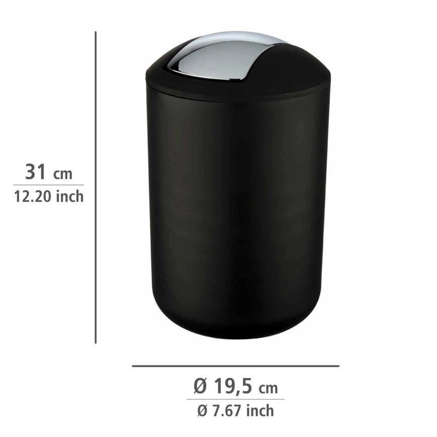 WENKO 21212100 - Abfalleimer BRASIL 19,5x31 cm schwarz/Glanzchrom