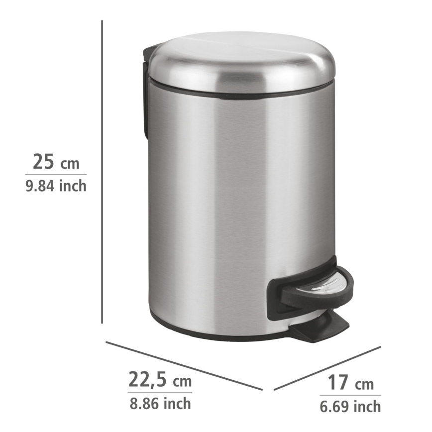 WENKO 22702100 - Pattumiera LEMAN 17x25 cm acciaio inossidabile/satinato/nero