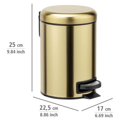 WENKO 24009800 - Abfalleimer LEMAN 17x25 cm Edelstahl/goldfarben/schwarz