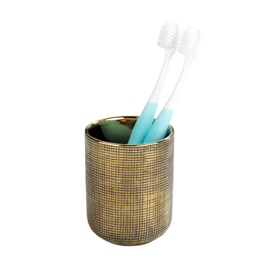 WENKO 24400100 - Gobelet porte-brosses à dents RIVARA 7,5x9,5 cm doré