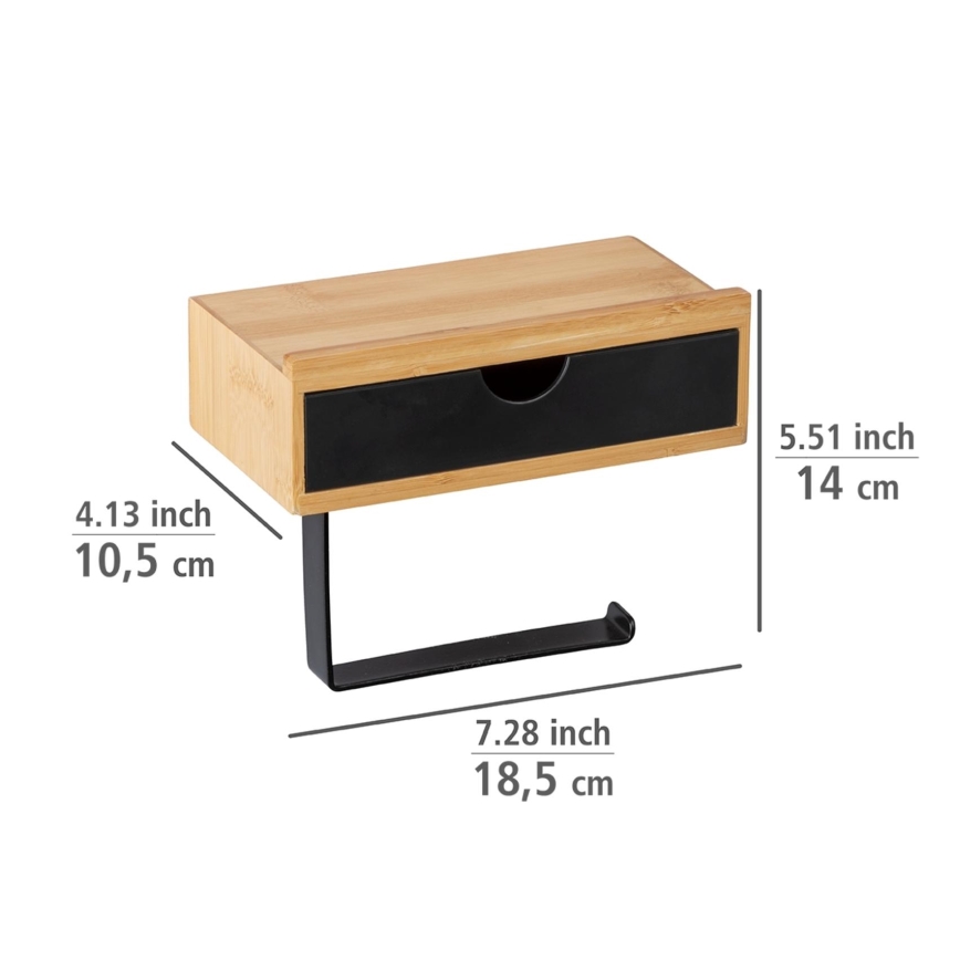 WENKO 24754100 - Porta rotolo per carta igienica BAMBUSA 18,5x14 cm marrone/nero