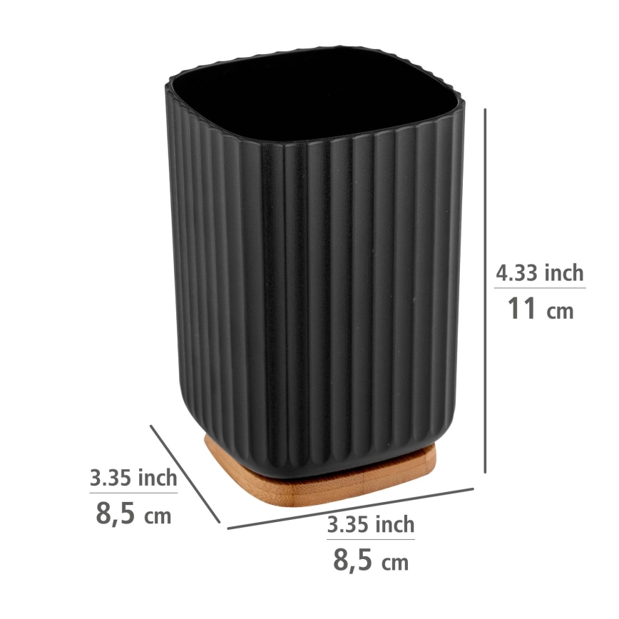 WENKO 25297100 - Gobelet porte-brosse à dents ROTELLO 8,5 x 11 cm noir/marron