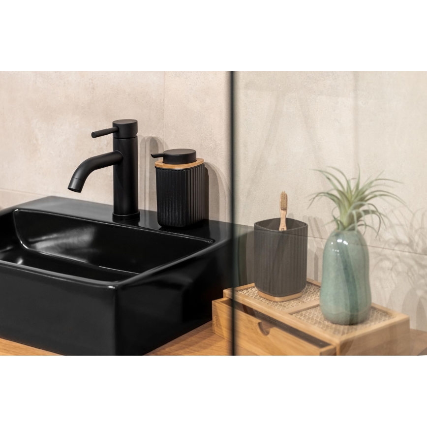 WENKO 25297100 - Gobelet porte-brosse à dents ROTELLO 8,5 x 11 cm noir/marron