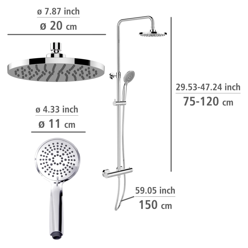 WENKO 25483100 - Système de douche WATERSAVING SYSTEM 120 cm chromé brillant