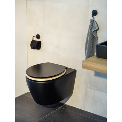 WENKO 25772100 - Sedile WC BAMBUZA 37x44 cm nero/marrone/cromo lucido