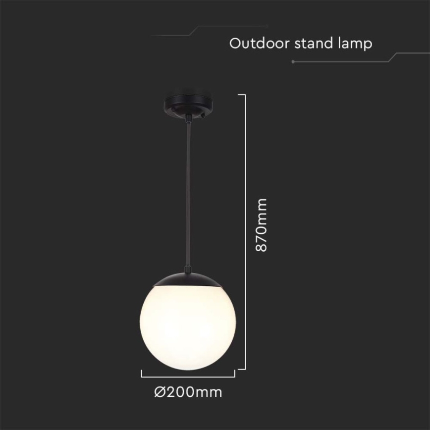 Wetterfeste Außen-Pendelleuchte an Kabel 1xE27/60W/230V Ø 20 cm IP44 schwarz