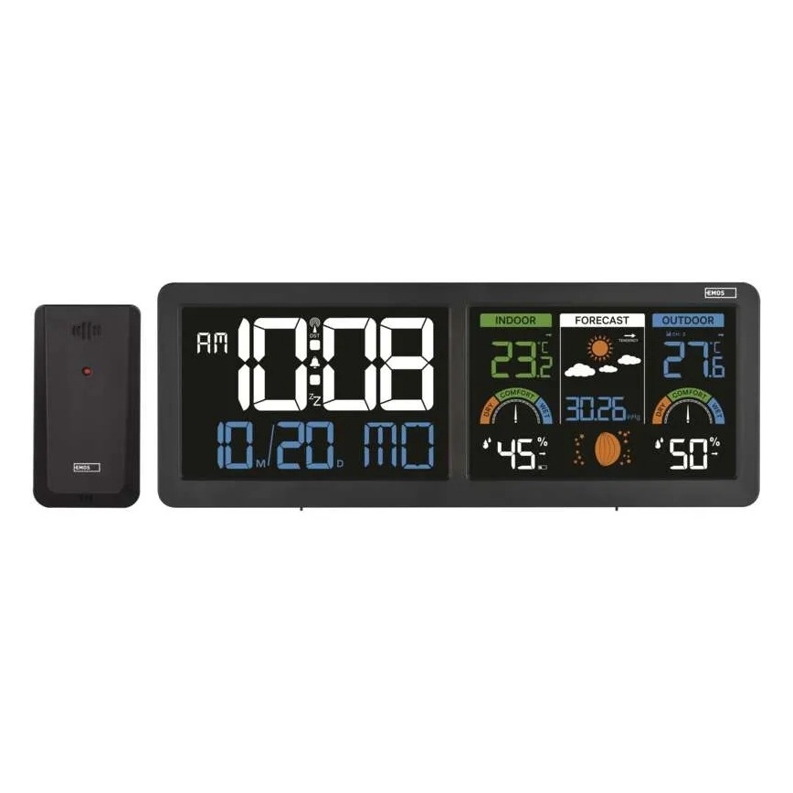 Wetterstation mit farbigem LCD-Display und Wecker 5V 3xAAA + 2xAA schwarz