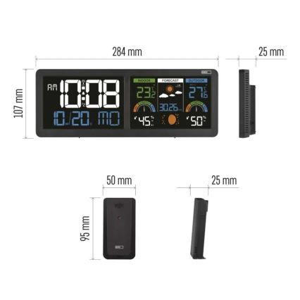 Wetterstation mit farbigem LCD-Display und Wecker 5V 3xAAA + 2xAA schwarz