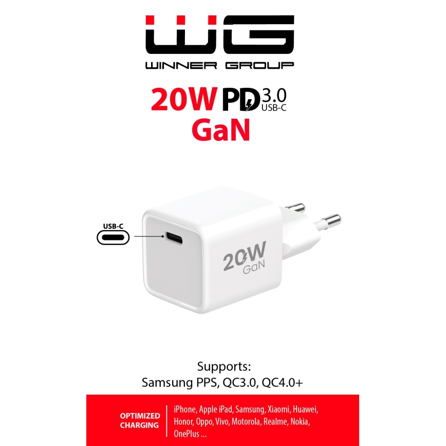 Winner Group - Adattatore a carica rapida 1xUSB-C Power Delivery 20W bianco