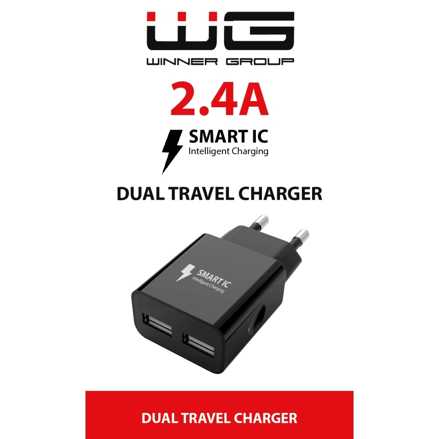 Winner Group - Adattatore di ricarica 2xUSB-A 12W nero