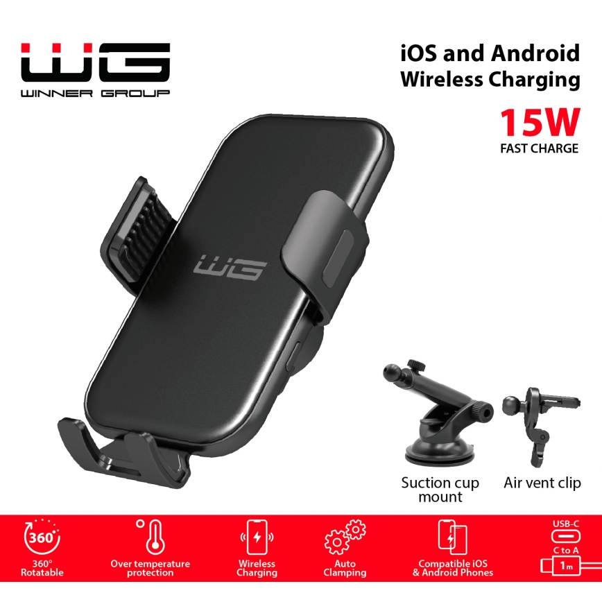 Winner Group - Caricatore wireless e supporto per auto 15W