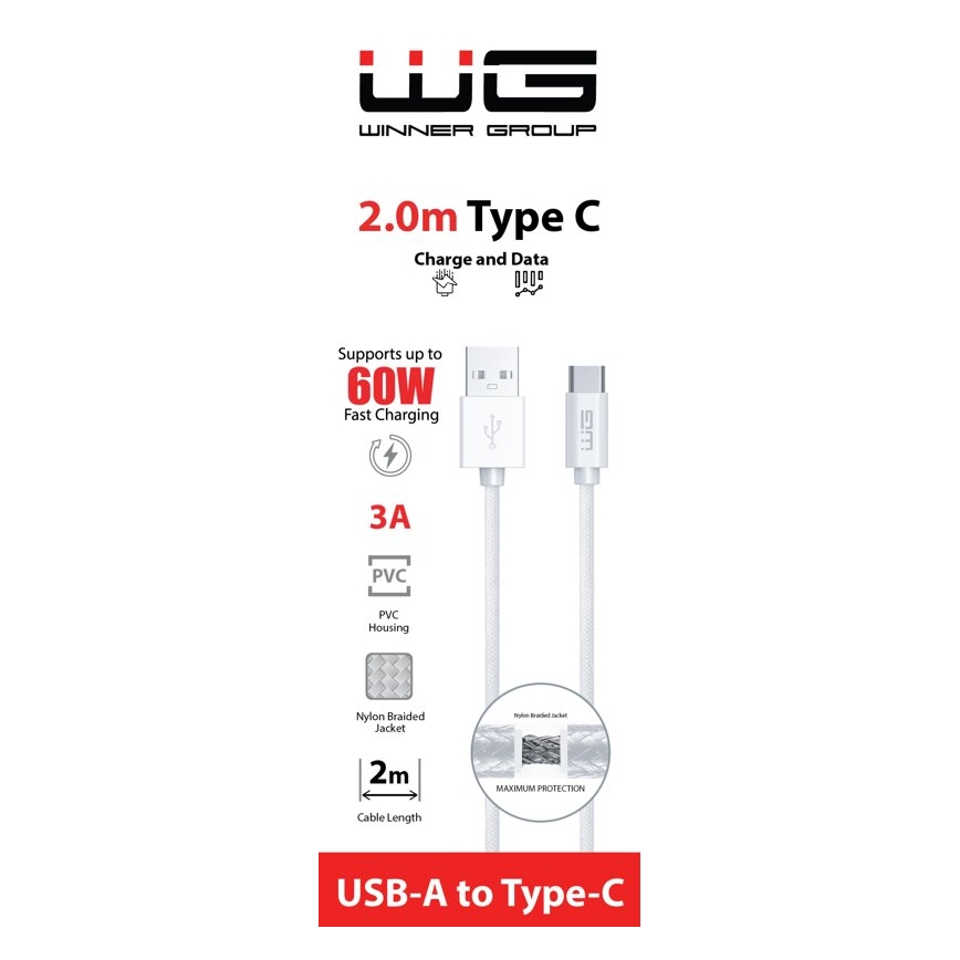 Winner Group - Cavo USB USB-C / USB-A 60W 2m bianco