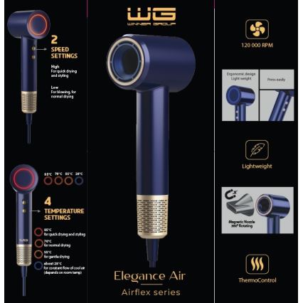Winner Group - Haartrockner mit Ionisator Elegance Air 1600W/230V blau SCHUKO