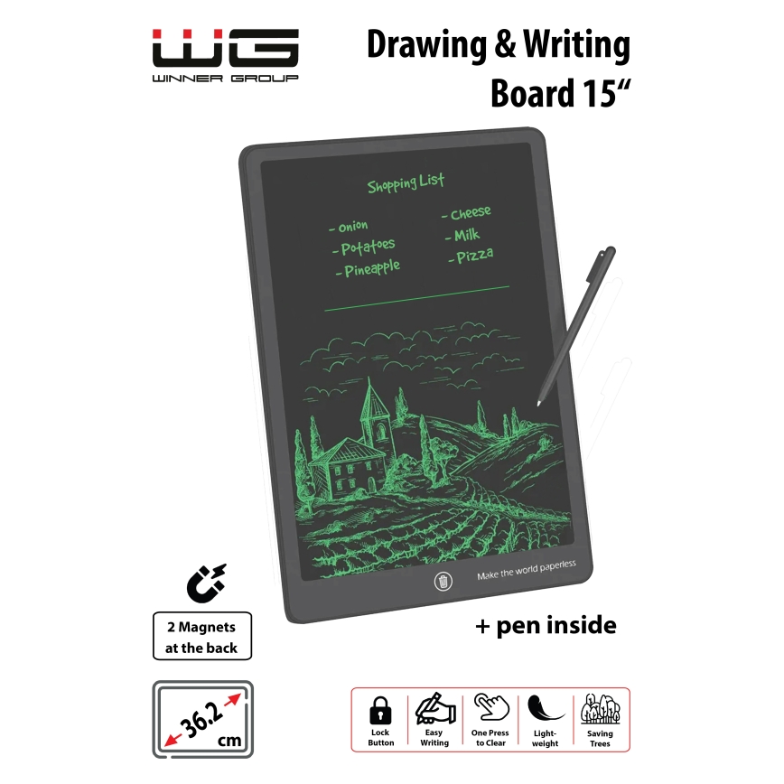 Winner Group - Lavagna elettronica da disegno 15" 1xCR2032 nero