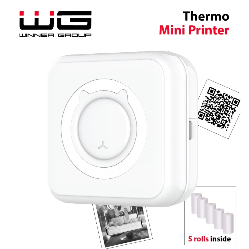 Winner Group - Mini stampante termica 800 mAh bianco