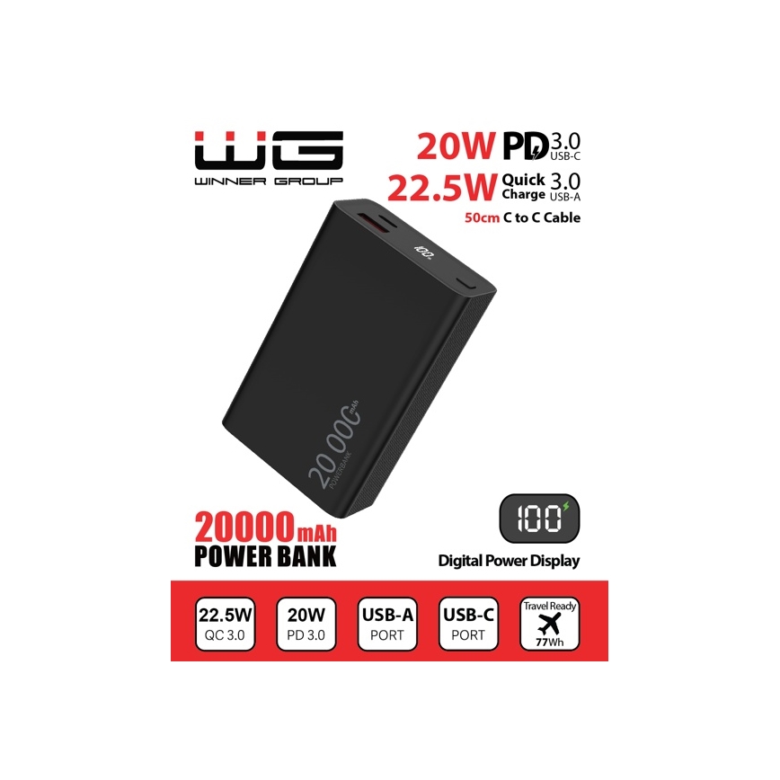 Winner Group - Power Bank con display 20000 mAh 20W Power Delivery nero
