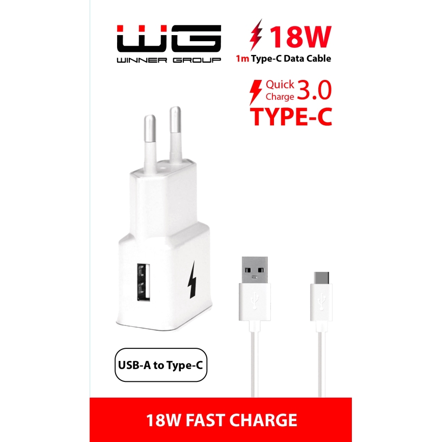 Winner Group- Schnellladeadapter 1xUSB-A PD 18W + USB-Kabel USB-C / USB-A 1m