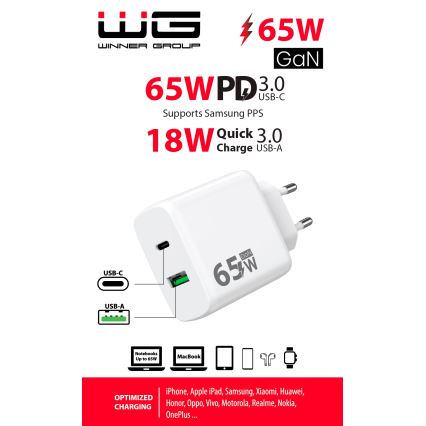 Winner Group - Schnellladeadapter 1xUSB-C + 1xUSB-A Power Delivery 65W weiß