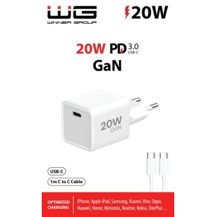 Winner Group - Schnellladeadapter 1xUSB-C PD 20W + USB-Kabel USB-C / USB-C 1m