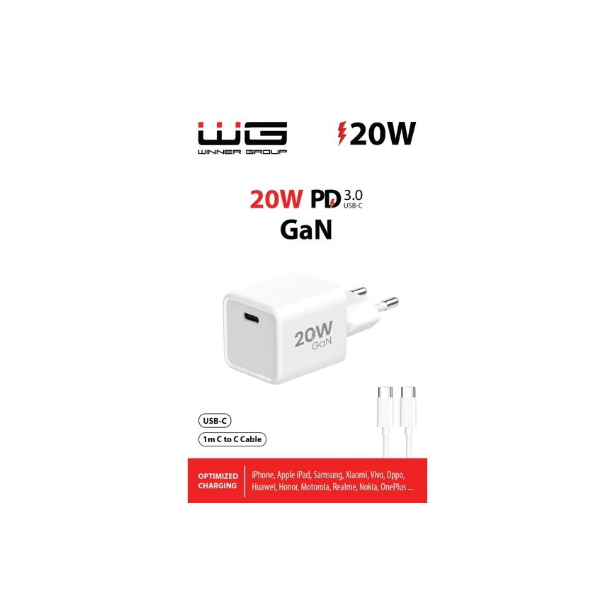 Winner Group - Schnellladeadapter 1xUSB-C PD 20W + USB-Kabel USB-C / USB-C 1m