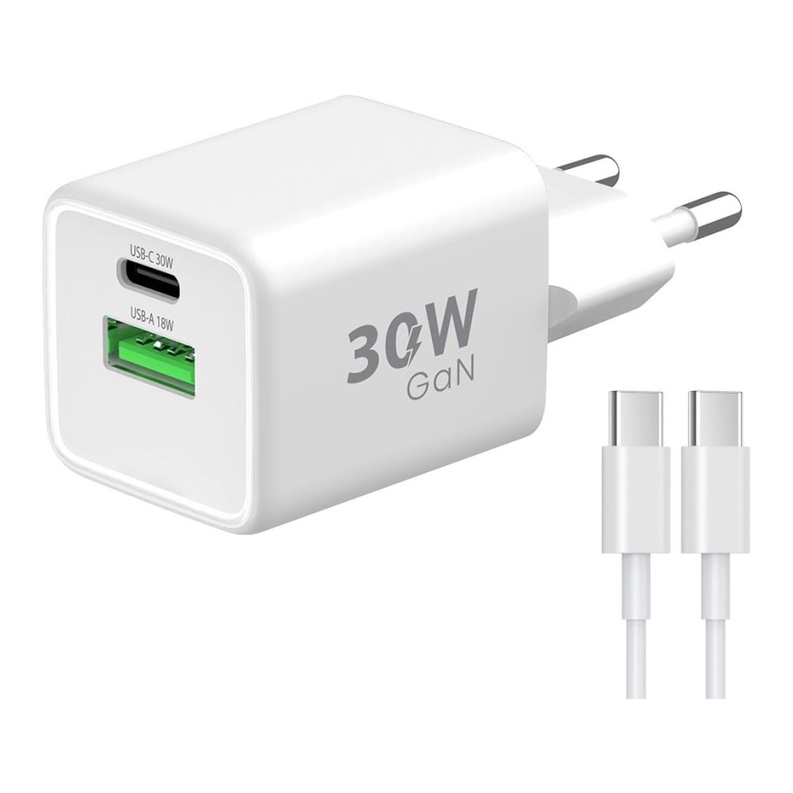 Winner Group - Schnellladeadapter 2xUSB PD 30W + USB-Kabel USB-C / USB-C 1m