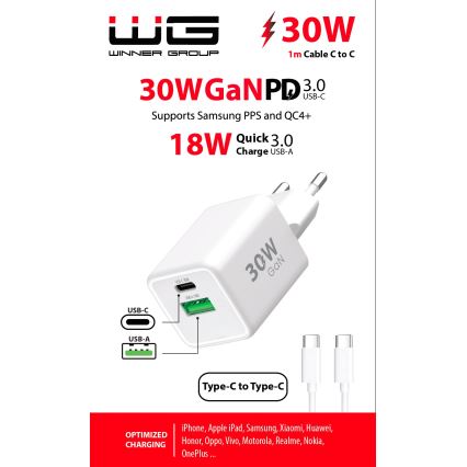 Winner Group - Schnellladeadapter 2xUSB PD 30W + USB-Kabel USB-C / USB-C 1m