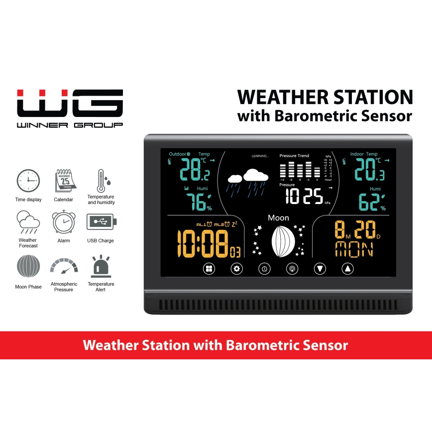Winner Group - Stazione meteo con LCD display a colori e sveglia 5xAAA