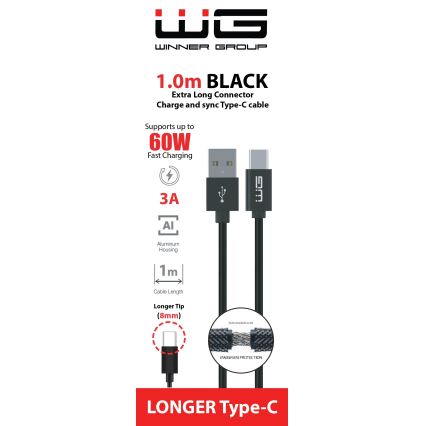 Winner Group - USB-Kabel mit verlängertem Stecker USB-C / USB-A 60W 1m schwarz