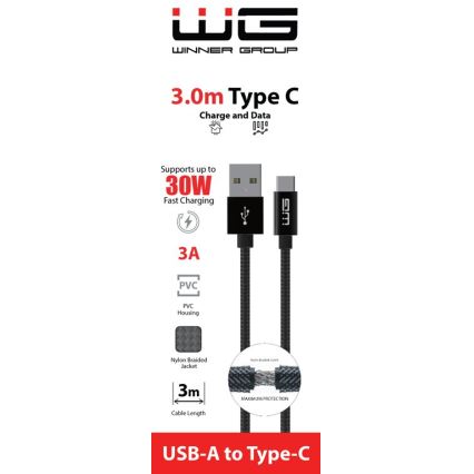Winner Group - USB-Kabel USB-C / USB-A 30W 3m schwarz