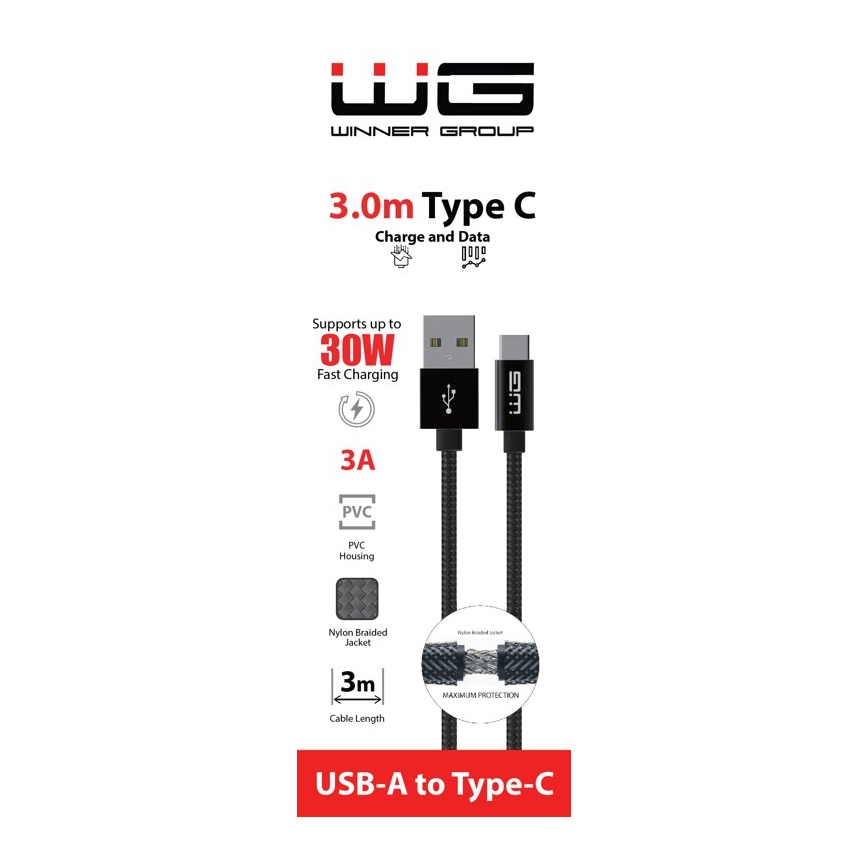 Winner Group - USB-Kabel USB-C / USB-A 30W 3m schwarz