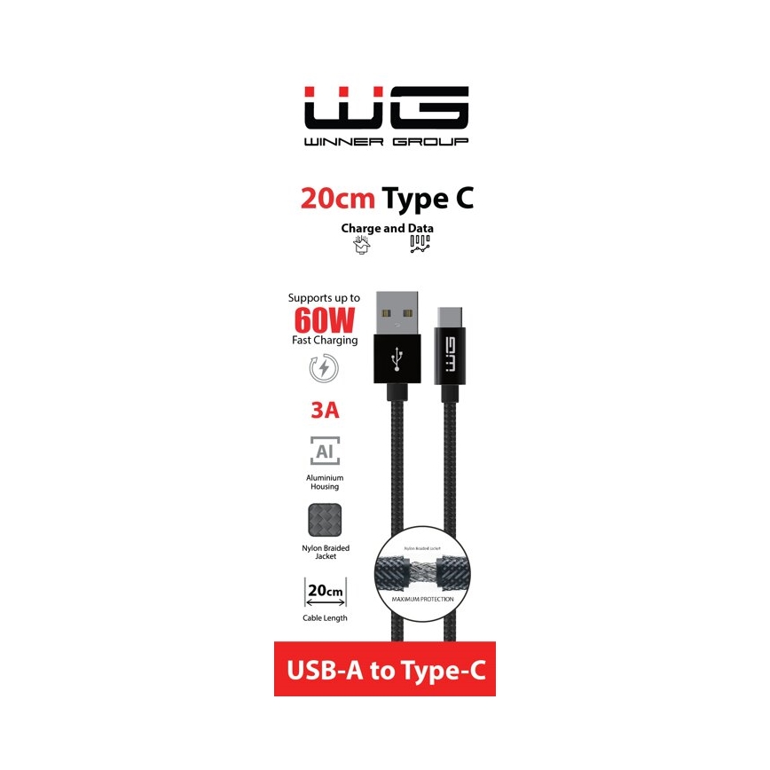 Winner Group - USB-Kabel USB-C / USB-A 60W 20cm schwarz