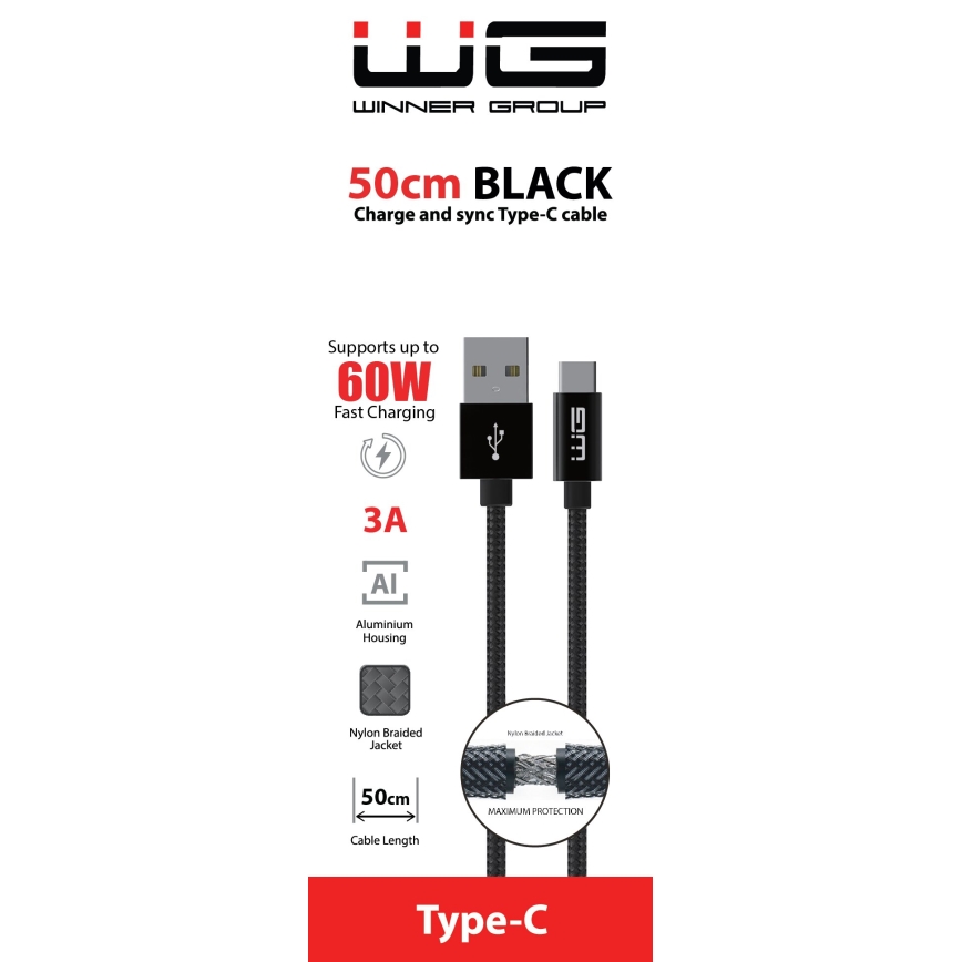 Winner Group - USB-Kabel USB-C / USB-A 60W 50cm schwarz