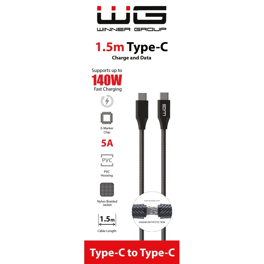 Winner Group - USB-Kabel USB-C / USB-C 140W 1,5m schwarz